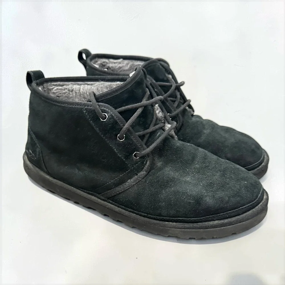UGG Neumel Men 14 Black Suede Chukka Boots Shearling Lined Ankle Shoes 3236